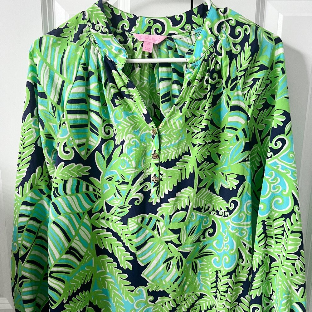 Lilly Pulitzer Elsa Silk Tropical Leaf Printed Top-  XS